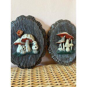 Vintage 70's Retro Boho Mushroom Plaque Wall Hangings